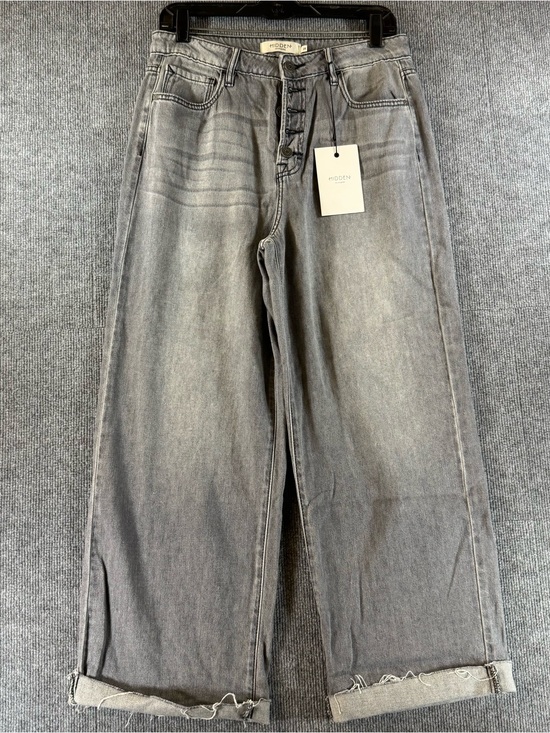 Hidden Denim - Hidden Jeans Nori Wide Leg Crop Grey Denim NWT Exposed Button Raw Hem 90s Skater